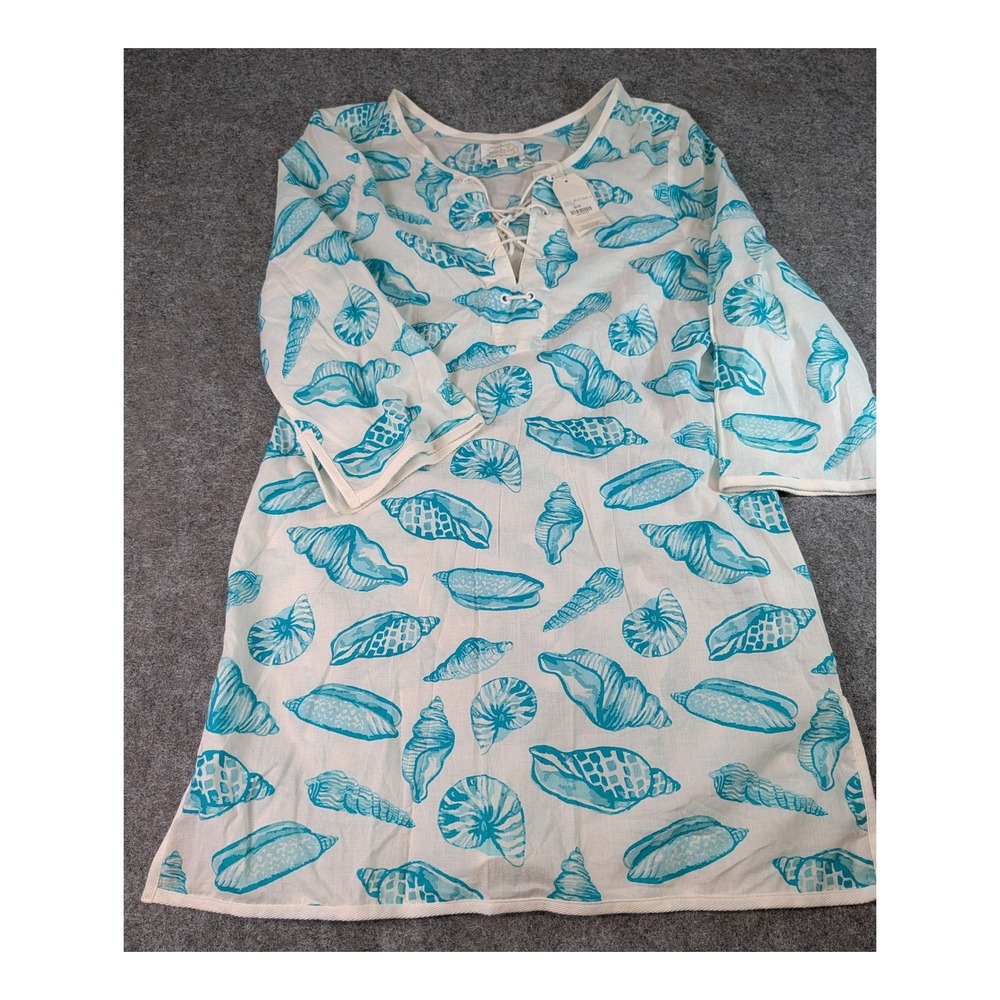 Mud Pie Easton Seashell Print Cotton Tunic Top Blue White Medium 8513176GR-M